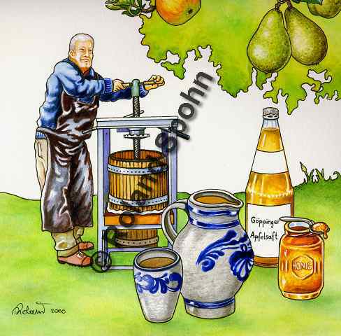 Pflanzenillustration Malus domestica Illustration Kultur-Apfel Apfelbaum Apfel-Mostpresse Aquarell Roland Spohn